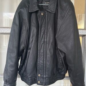 Midway Black Leather Bomber Jacket - Men's